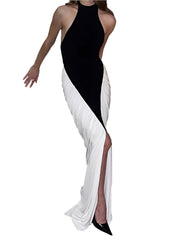 A Black And White Classy Halter Dress