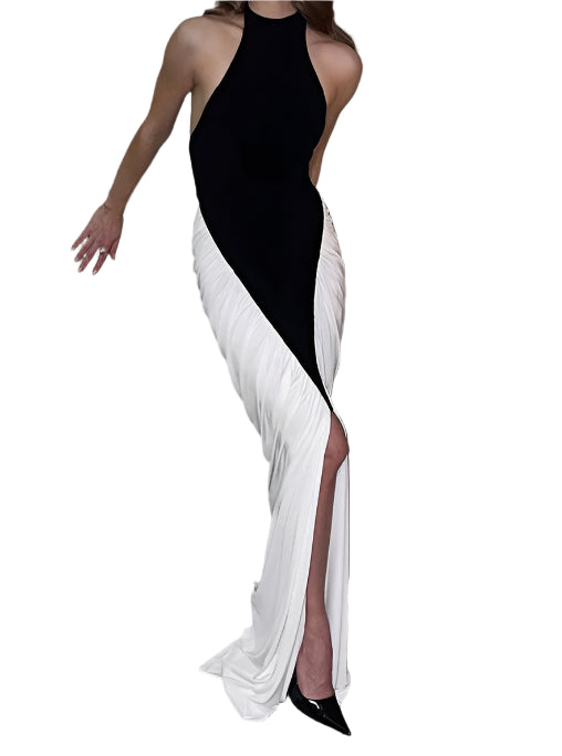 A Black And White Classy Halter Dress