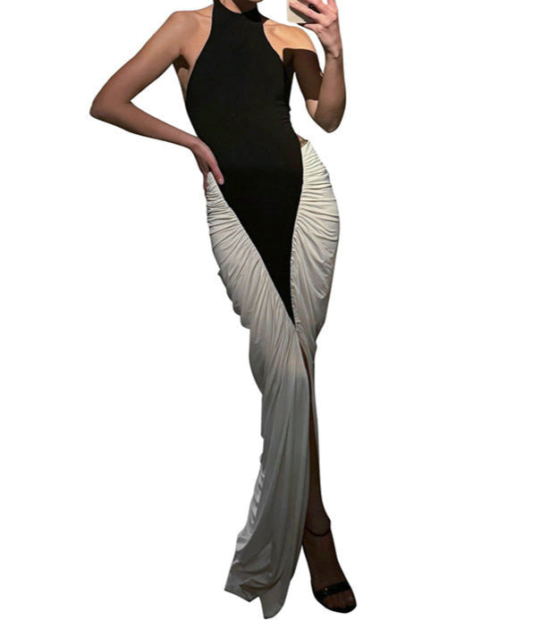 A Black And White Classy Halter Dress