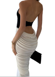 A Black And White Classy Halter Dress