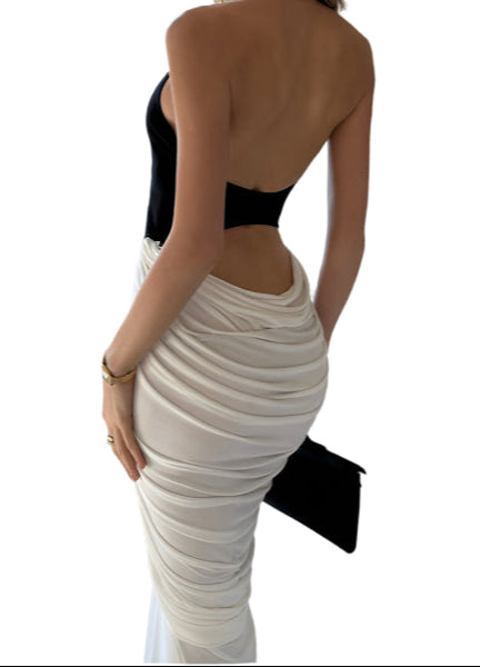 A Black And White Classy Halter Dress