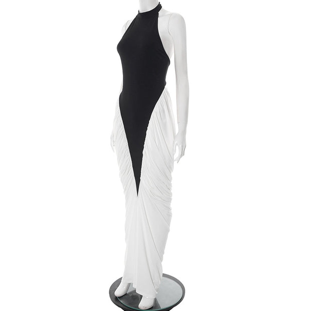 A Black And White Classy Halter Dress