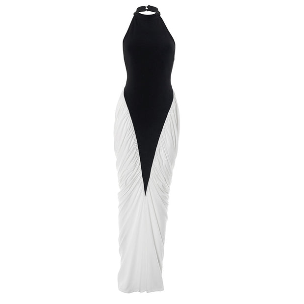 A Black And White Classy Halter Dress