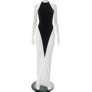 A Black And White Classy Halter Dress