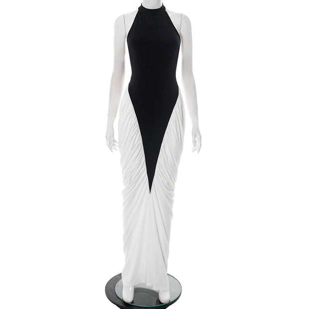 A Black And White Classy Halter Dress