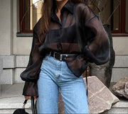 Gizzy Mesh Button Down Top