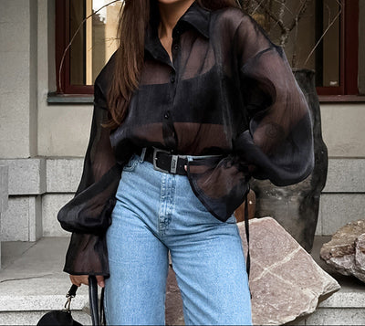 Gizzy Mesh Button Down Top