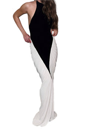 A Black And White Classy Halter Dress