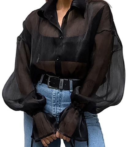 Gizzy Mesh Button Down Top